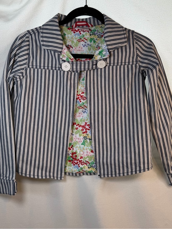 Hanna Andersson Other - Hanna Andersson Blue & White Striped Jean-Style Jacket with Floral Lining